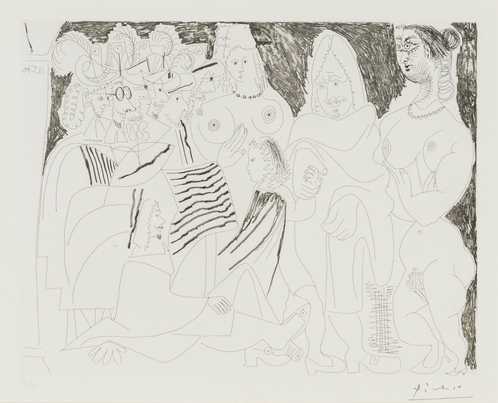 Pablo Picasso Apres l'examen: le pere remm?ne son fils, avec la benediction de l'academie (Bl. 1903;: Pablo Picasso (Spanish, 1881-1973) Apres l'examen: le pere remmene son fils, avec la benediction de l'academie (Bl. 1903; Ba. 1909), 1970-8 Etching on BFK Rives paper ed. 17 of 50 12.5 x 15.25 (in) 24