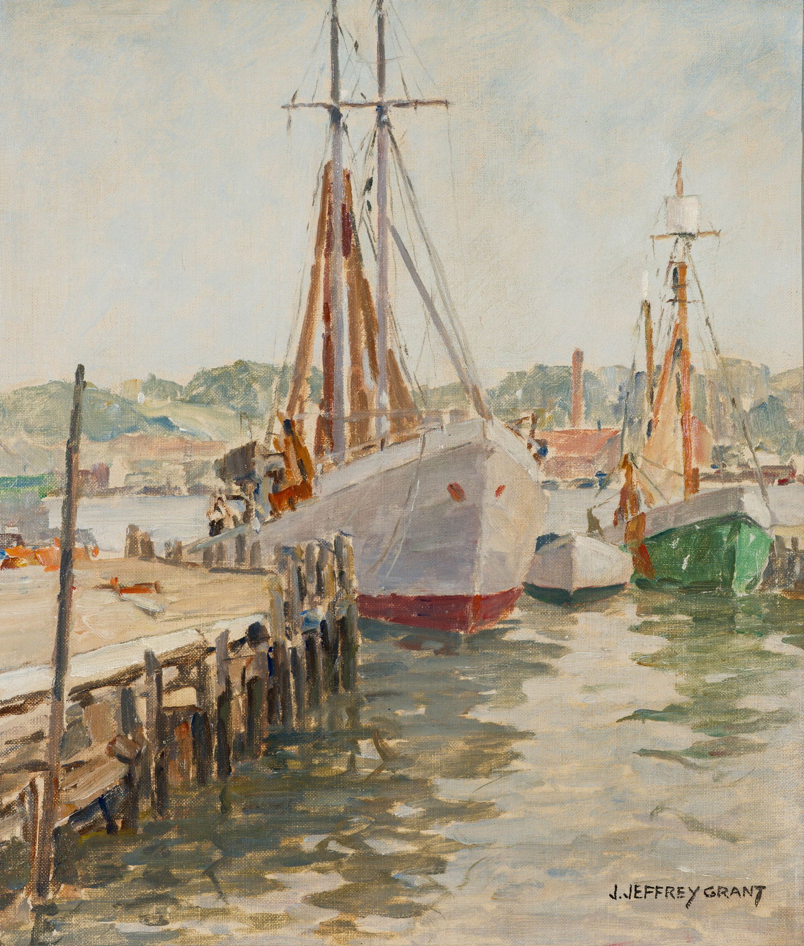 Jeffrey Grant Untitled Boat Scene: Jeffrey Grant (Scottish, American, 1883-1960) Untitled Boat Scene Oil on canvas board 16 x 14 (in) 18.5 x 16.5 x 1.75 (in) framed Signed J. Jeffrey Grant, lower right $800 - $1,200