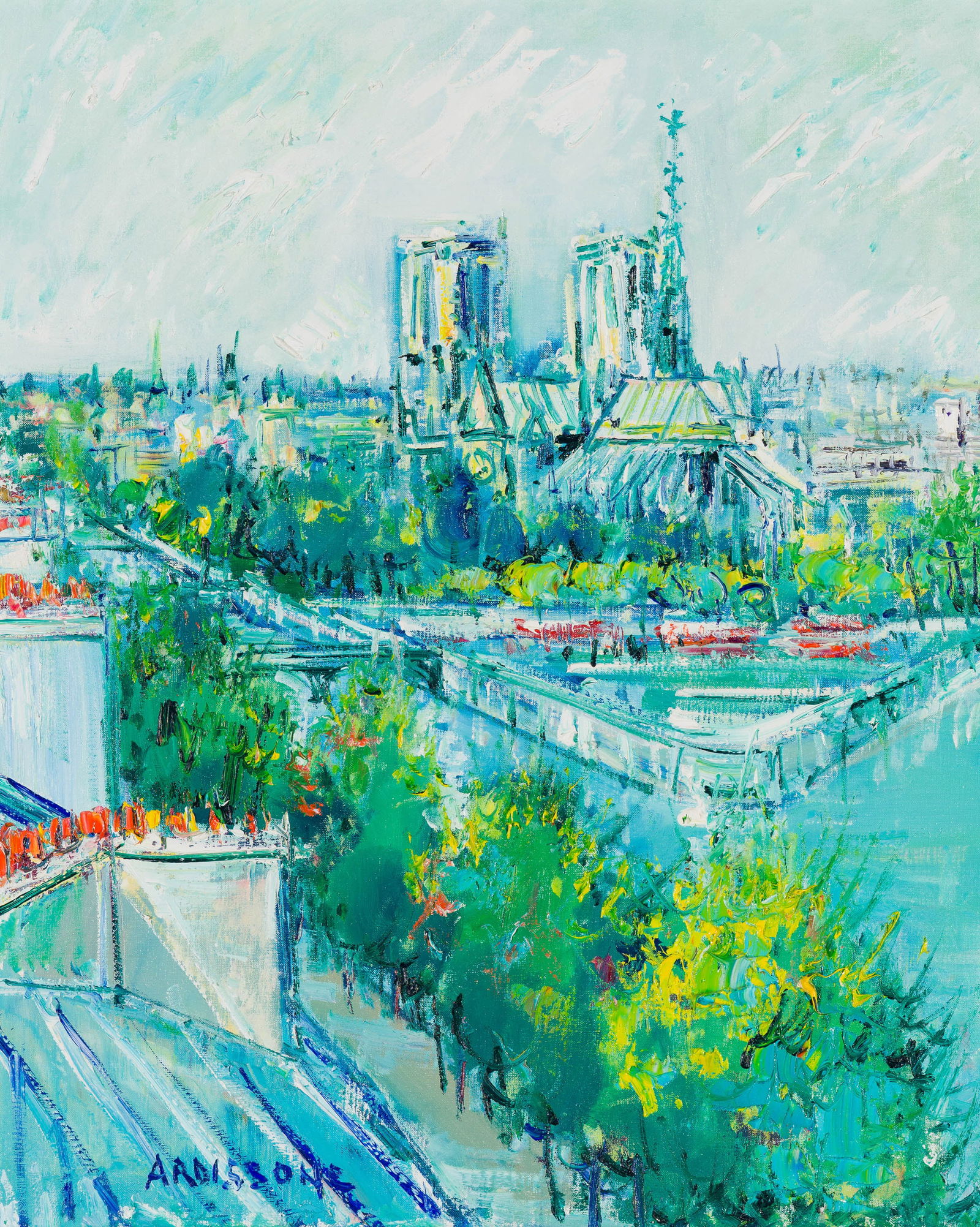 Yolande Ardissone Notre Dame de Paris: Yolande Ardissone (French, 1927-2024) Notre Dame de Paris Oil on canvas 25 x 21 (in) 31.75 x 27.5 x 2.5 (in) framed Signed Ardissone, lower left $800 - $1,200 Wally Findlay Galleries' tags, one with t