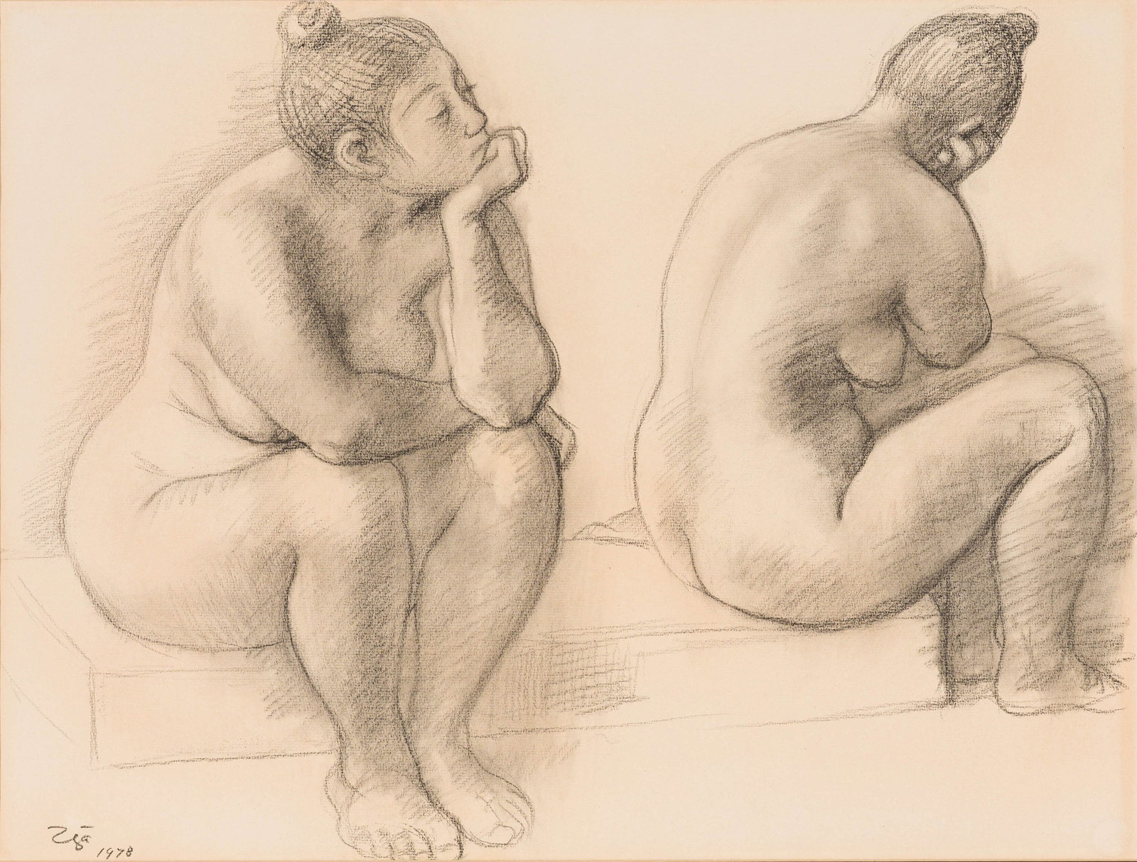 Francisco Zuniga Two Mujeres, 1978: Francisco Zuniga (Mexican, 1912-1998) Two Mujeres, 1978 Charcoal on Strathmore paper 19 x 25 (in) Signed and dated Zuniga 1978, lower left $2,000 - $4,000
