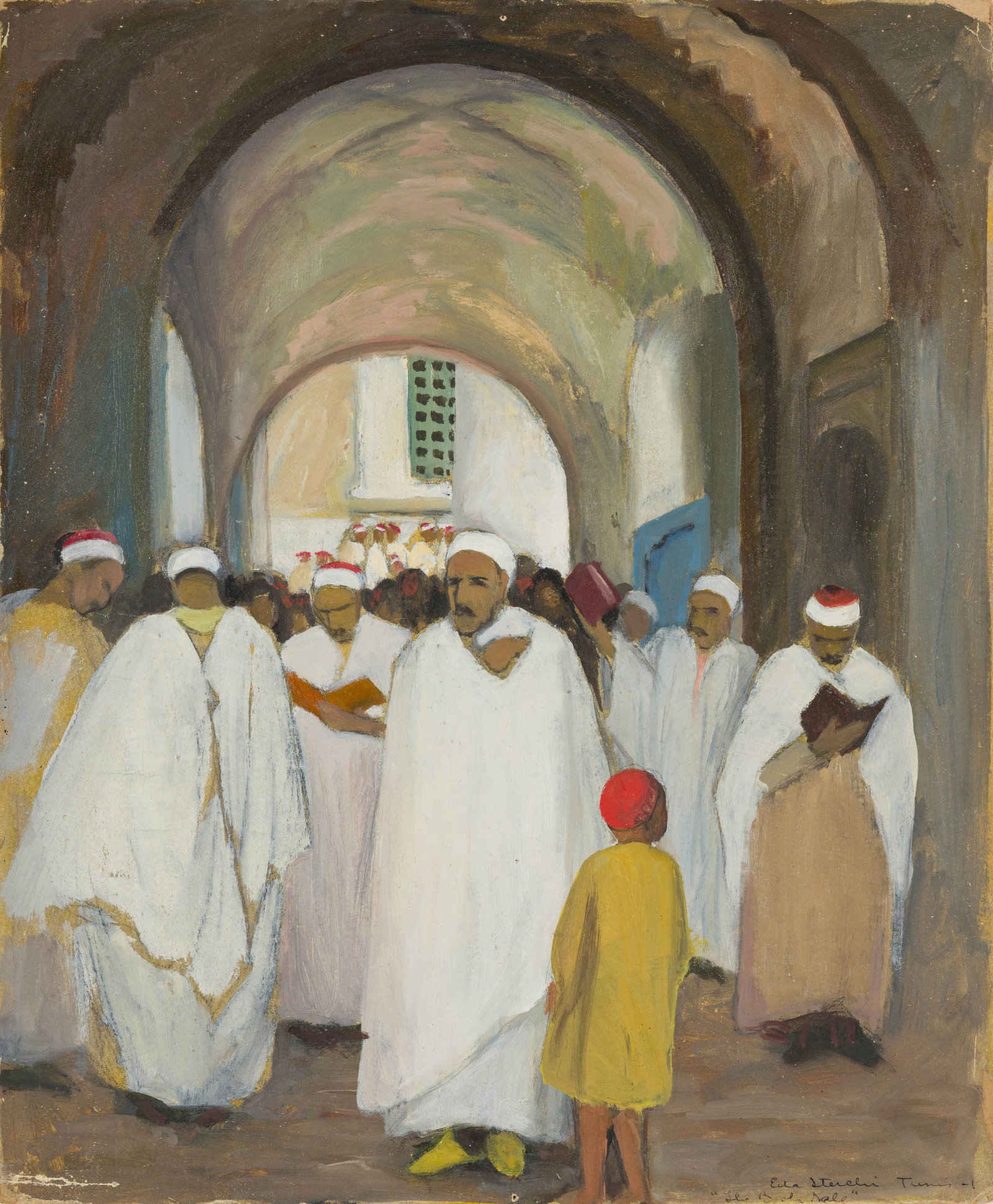 Eda Sterchi The Book Sale, 1925: Eda Sterchi (American, 1885-1969) The Book Sale, 1925 Oil and pencil on board 18 x 15 (in) Signed in pen Eda Sterchi, lower right $500 - $1,000 Located Tunis, faintly dated, and titled in pen, lower r