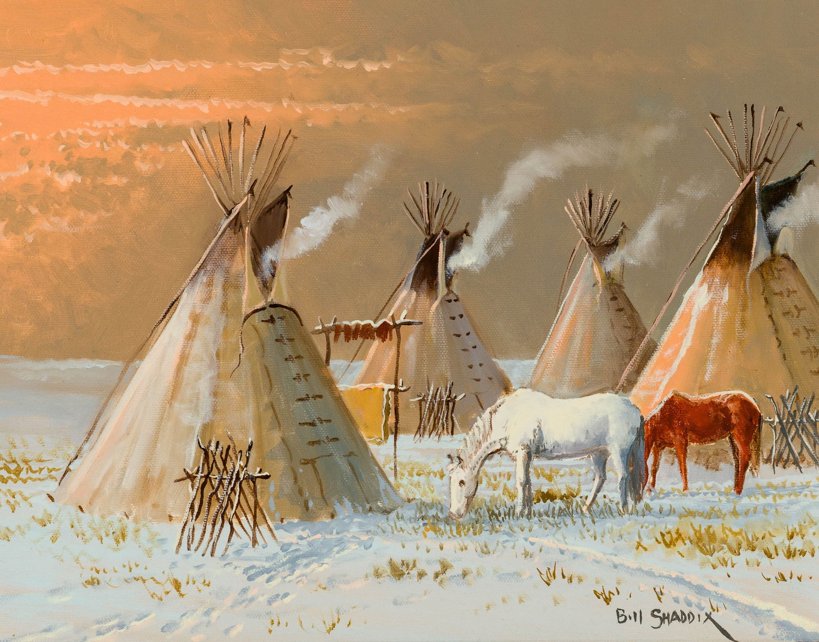 Bill Shaddix Day's End: Bill Shaddix (American, b. 1931) Day's End Oil on canvas 11 x 14 (in) 20.5 x 23.5 x 3 (in) framed Signed Bill Shaddix, lower right $300 - $500