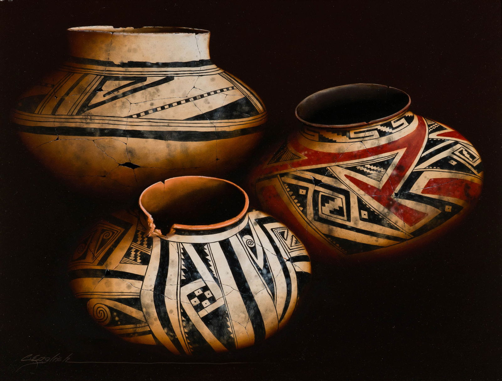 Cheryl English The Worn Ancestry: Cheryl English (American, 1945-2018) The Worn Ancestry Oil on board 18 x 24 (in) 25.75 x 30.5 x 1.5 (in) framed Signed Cheryl English, lower left $300 - $500 Legacy Gallery tag, verso.