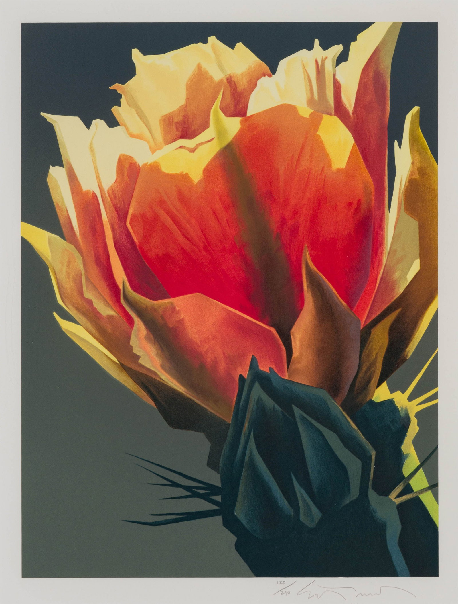 Ed Mell La Flor Roja: Ed Mell (American, 1942-2024) La Flor Roja Lithograph on Arches paper ed. 120 of 250 26.25 x 20 (in) 39.25 x 33 x 1 (in) framed Signed in pencil Ed Mell, lower right $1,000 - $2,000 Printed by