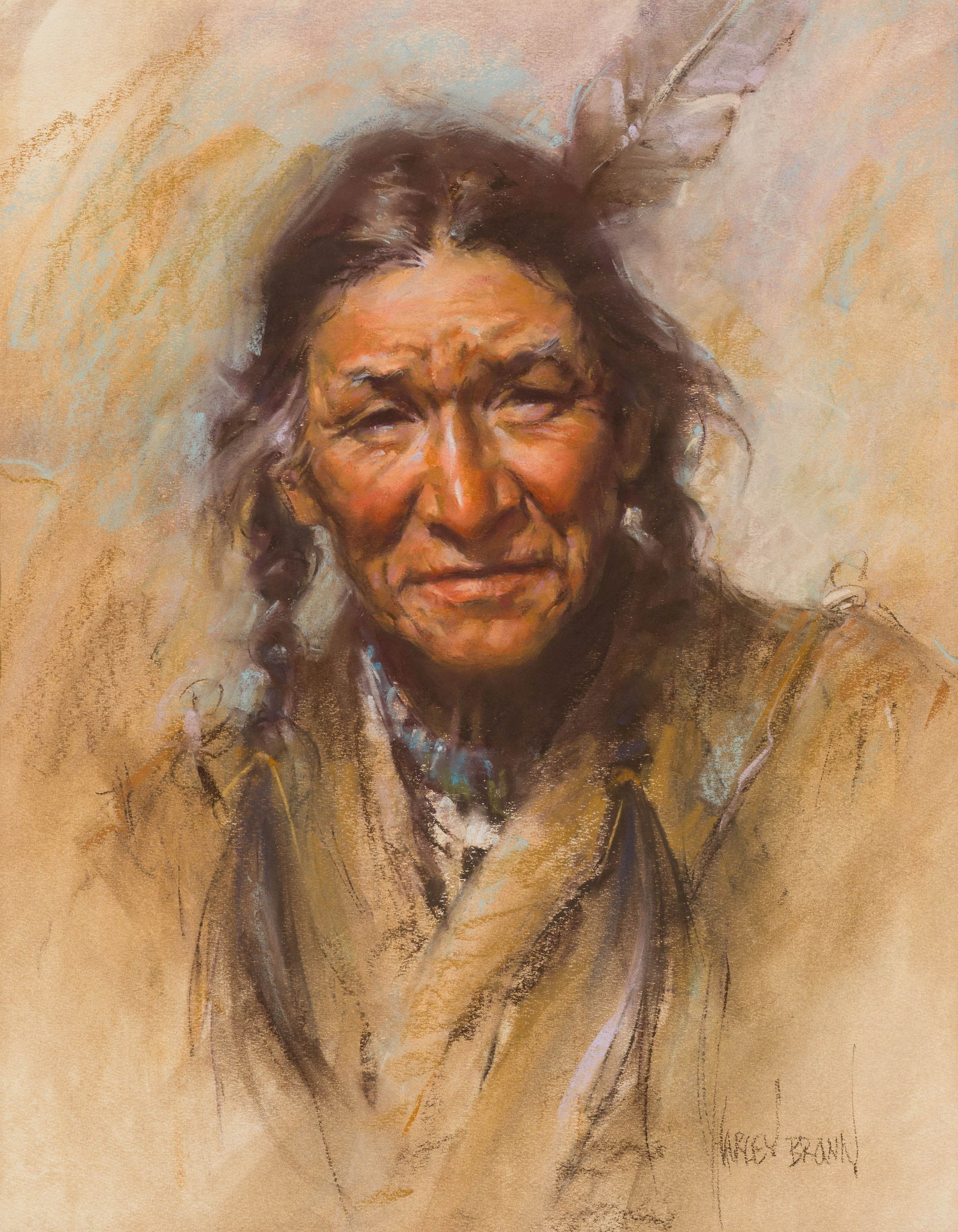 Harley Brown Portrait: Harley Brown (Canadian, American, b. 1939) Portrait Pastel on paper 23.5 x 18 (in) 34 x 28.5 x 1 (in) framed Signed in pastel Harley Brown, lower right $1,000 - $2,000 Trailside Galleries tag, verso.