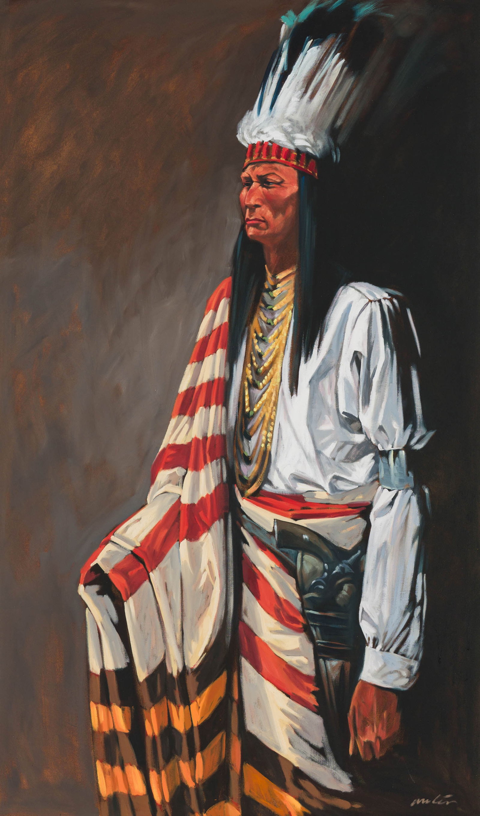 Walt Wooten Piegan Warrior: Walt Wooten (American, b. 1939) Piegan Warrior Oil on canvas 59 x 36 (in) 68 x 44 x 1.5 (in) framed Signed Wooten, lower right $2,000 - $4,000 Provenance: Private collection, Paradise Valley, Arizona;