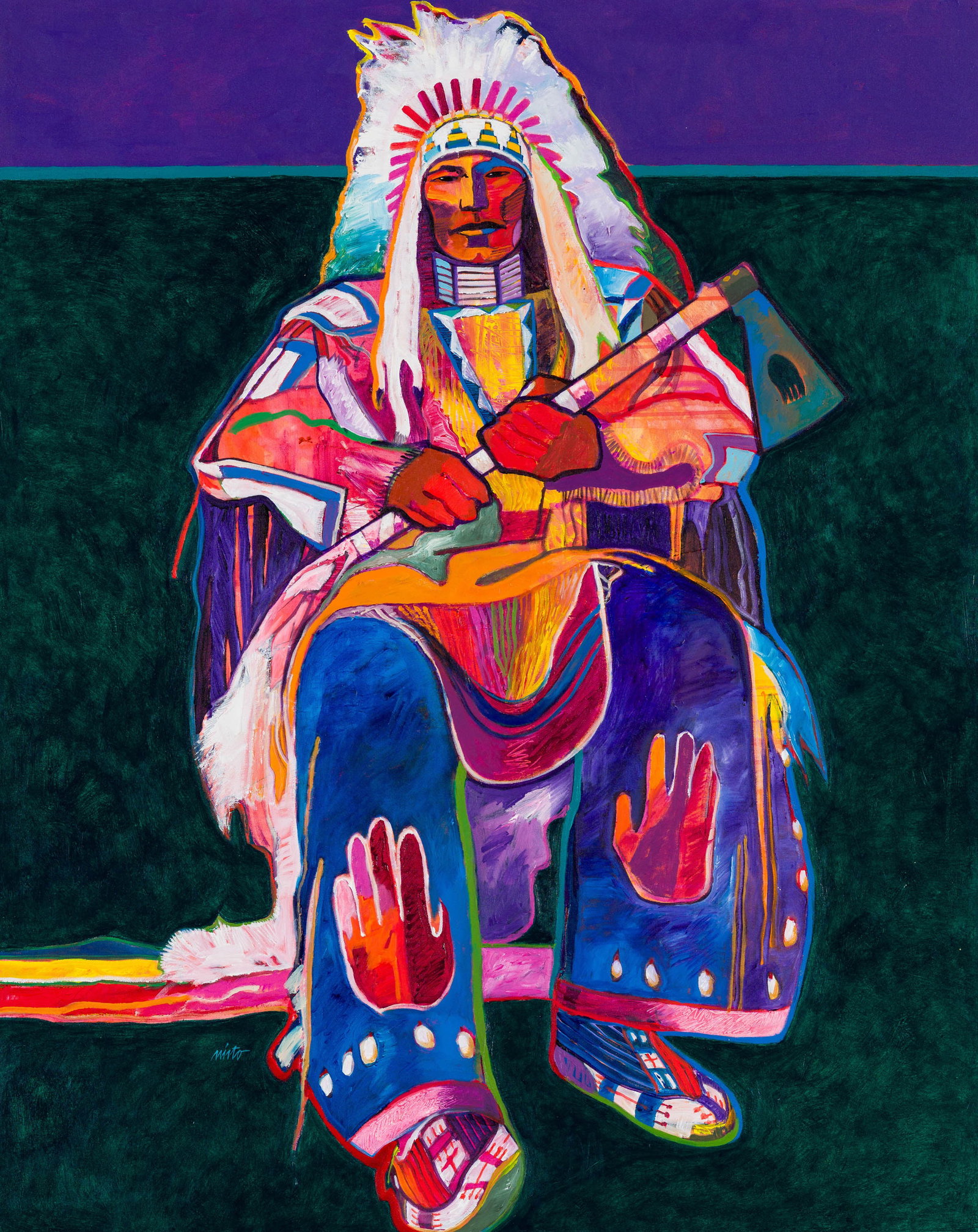 John Nieto Keeps the Mountain: John Nieto (American, 1936-2018) Keeps the Mountain Acrylic on canvas 60 x 48 (in) 62 x 50 x 1.75 (in) framed Signed Nieto, lower left $30,000 - $50,000