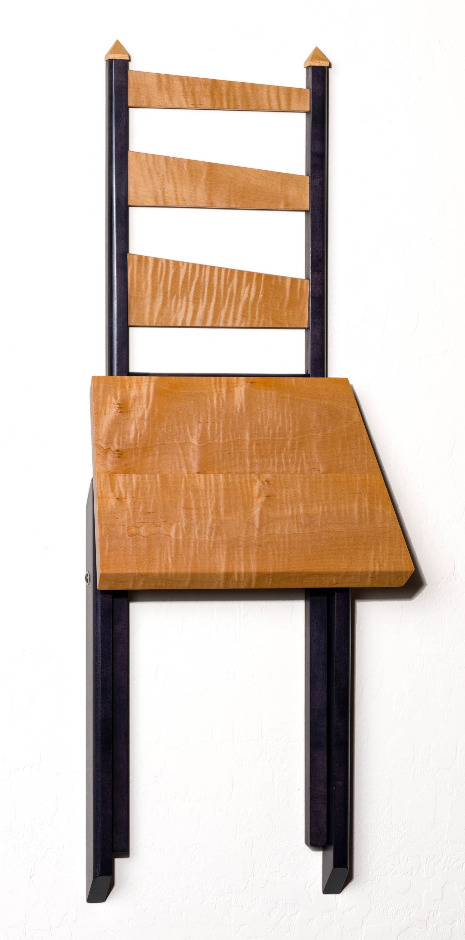 Stephen Perrin Wall-Hanging Chair, 1994: Stephen Perrin (American, 20th Century) Wall-Hanging Chair, 1994 Carved and finished wood with metal hardware 47 x 17.5 x 4 (in) Signed and dated in pencil Stephen Perrin '94, underside of chair seat