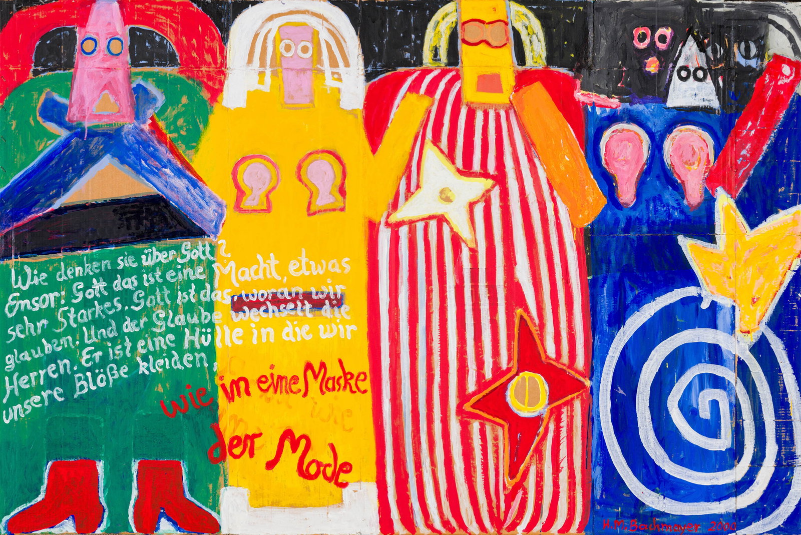 Hans Matthäus Bachmayer Untitled (wie in eine Maske der Mode), 2000: Hans Matthäus Bachmayer (German, 1940-2013) Untitled (wie in eine Maske der Mode), 2000 Acrylic on cardboard box 49.75 x 74.75 (in) 52.75 x 77.75 x 2 (in) Framed Signed and dated H.M. Bachmayer 2