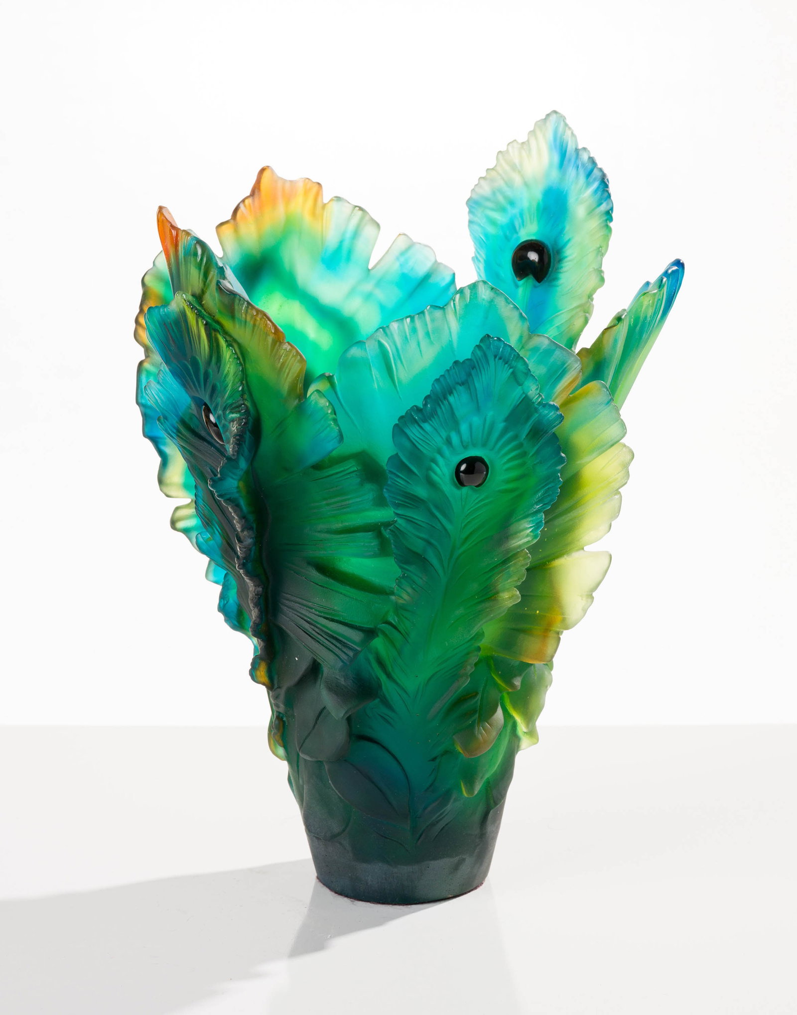 Daum Fleur de Paon Vase (05693): Daum (French, founded 1878) Fleur de Paon Vase (05693) Pâte de verre crystal ed. of 125 15.25 x 11 x 11 (in) Incised Daum France, lower edge Incised 111, side edge.