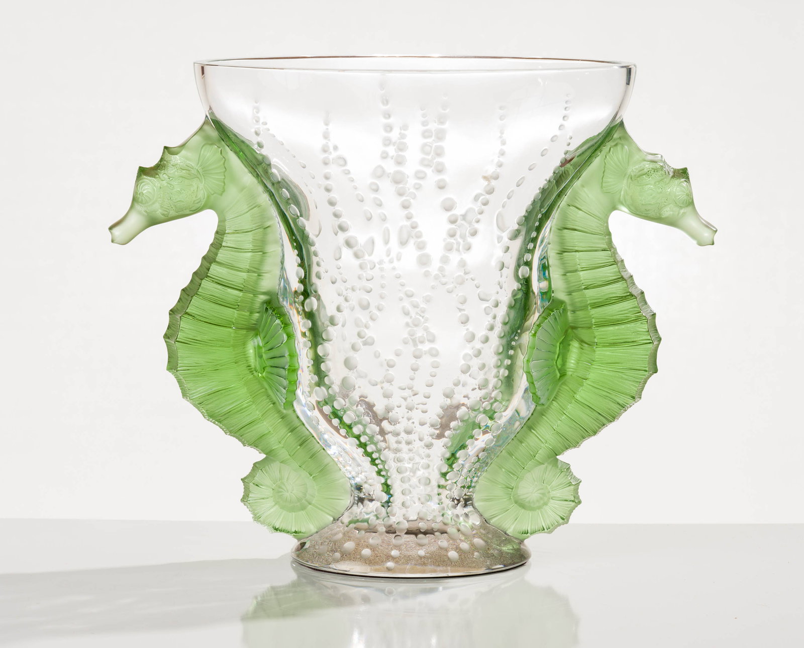 René Lalique Vase Poséidon in Lime Green for Lalique, designed 2004, produced 2008 (1 of 3)