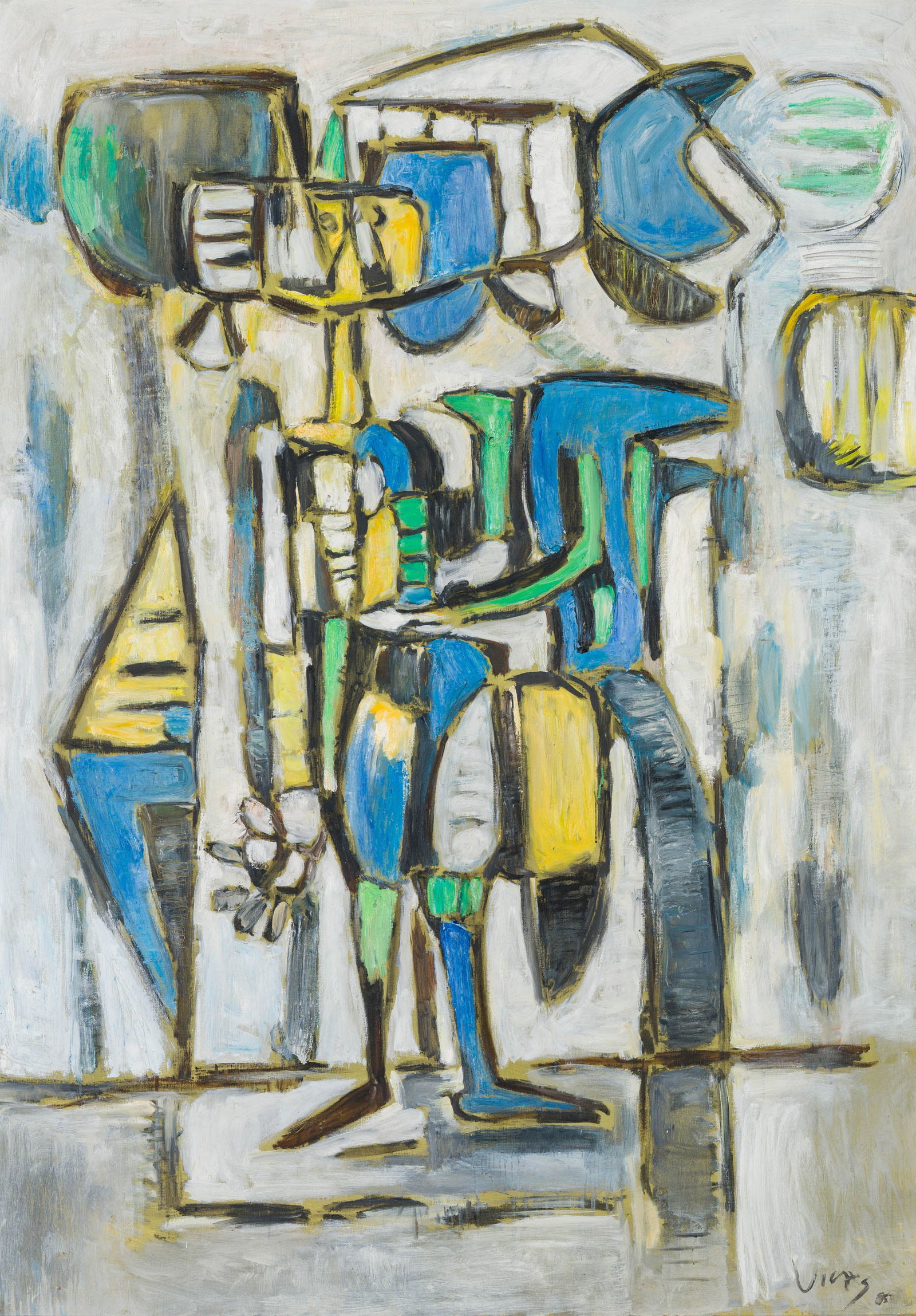 Oswaldo Vigas Duende Azul, 1985: Oswaldo Vigas (Venezuelan, 1923-2014) Duende Azul, 1985 Oil on canvas 72.5 x 51 (in) 79.5 x 58.25 x 2.75 (in) Framed Signed and dated Vigas 85, lower right Lot includes a copy of the original invoice 