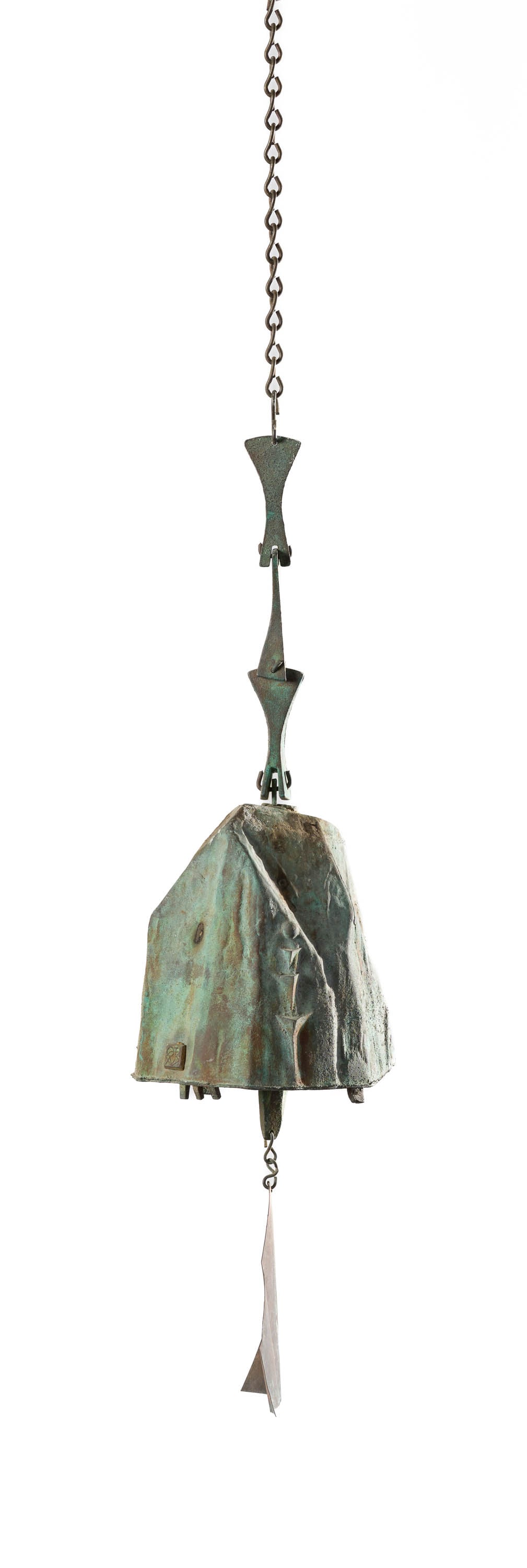 Paolo Soleri Large Asymmetrical Bell on Simple Interlocked Links and Chain with Triangle Fin (1 of 2)