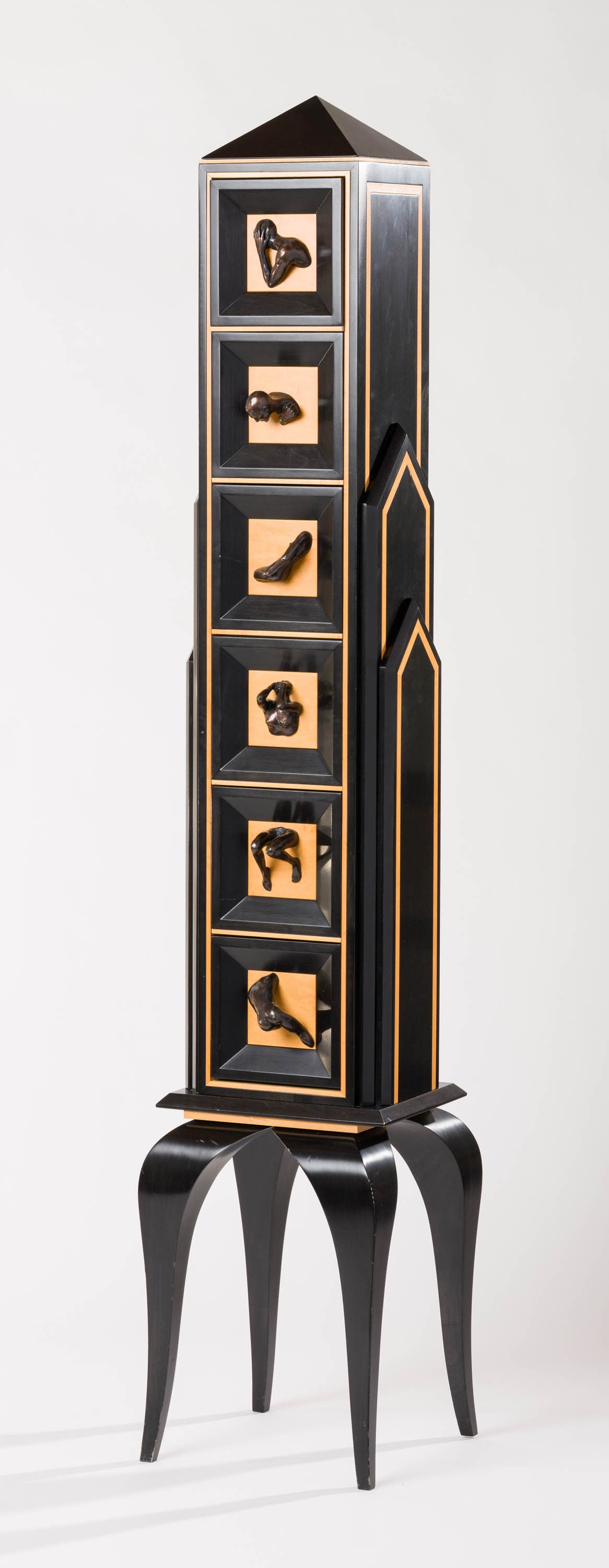 Kevin Irvin Continuum Cabinet, 1999: Kevin Irvin (American, b. 1959) Continuum Cabinet, 1999 Dyed and natural maple wood with bronze handles ed. 6 of 7 71.5 x 13.75 x 13.5 (in) Artist's tag, interior