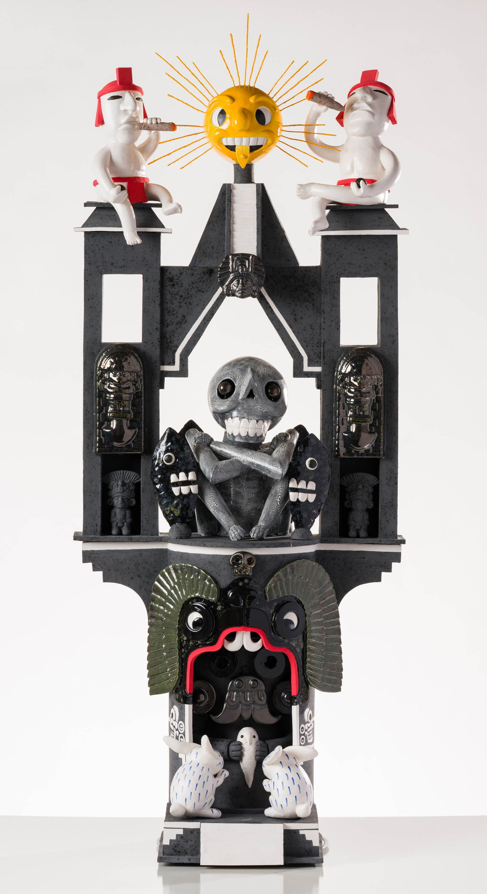 Max Lehman Dawn in the House of Knives, c. 2014: Max Lehman (American, b. 1962) Dawn in the House of Knives, c. 2014 Ceramic with glaze and mixed media 57 x 22.75 x 15.5 (in) Incised MAXL, back of largest element Listed in artist's online archives. 