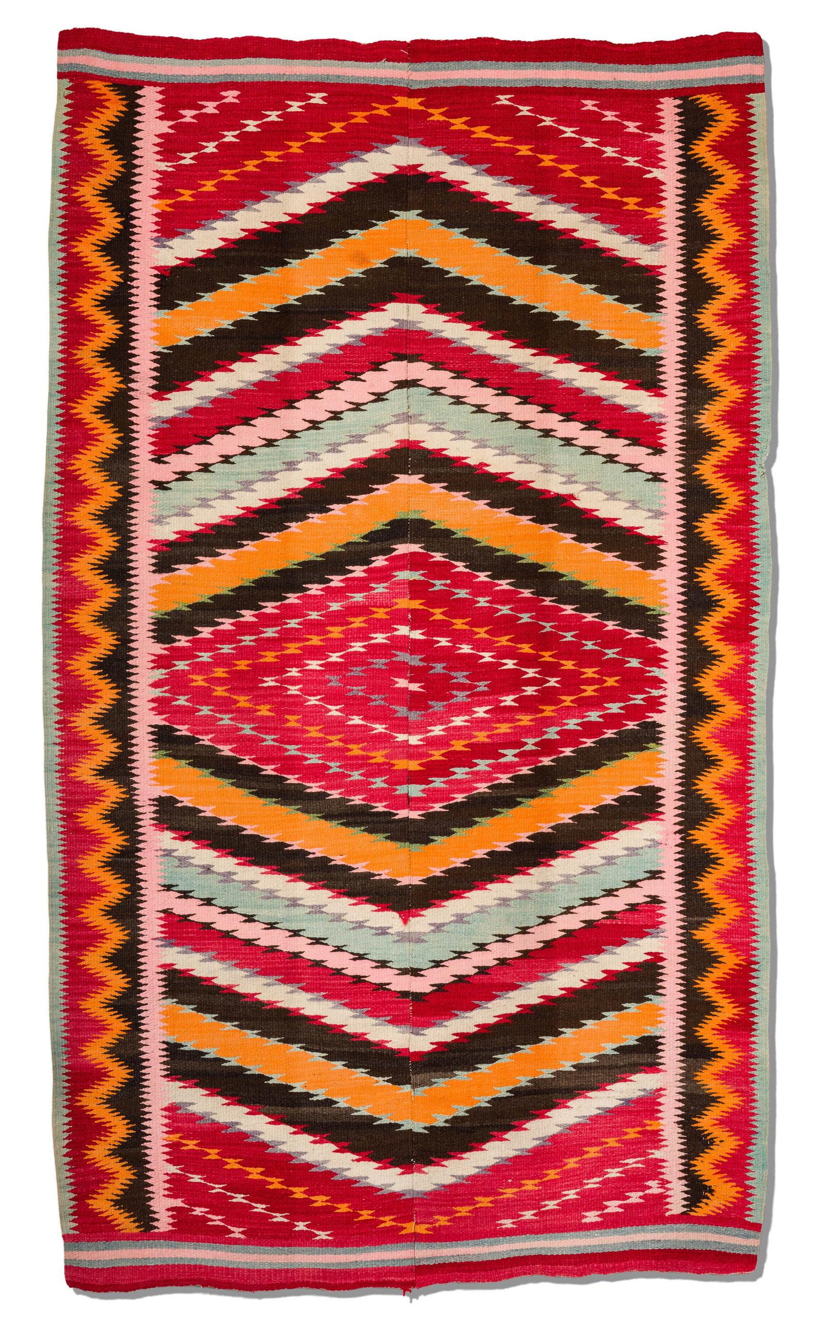 Unknown Artist Rio Grande Saltillo-Style Blanket, c. 1995: Unknown Artist Rio Grande Saltillo-Style Blanket, c. 1995 Handspun and commercial wool with natural and aniline dyes 87.5 x 51.75 x 0.25 (in) Unsigned Velcro sewn into top edge, verso. Provenance: Pri