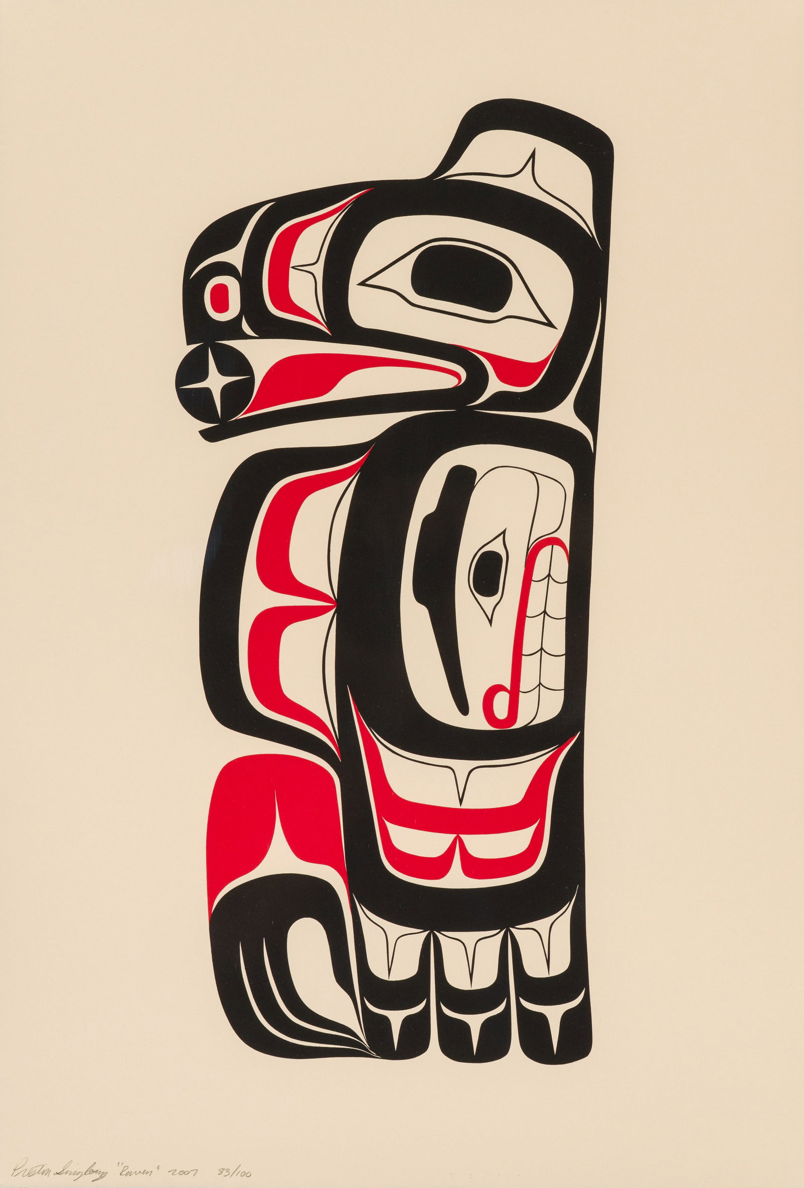 Preston Singletary Raven, 2007: Preston Singletary (Native American, b. 1963) Raven, 2007 Serigraph on paper ed. 83 of 100 22 x 15 (in) 31 x 23.75 x 1 (in) Framed Signed in pencil Preston Singletary, lower left Titled and date