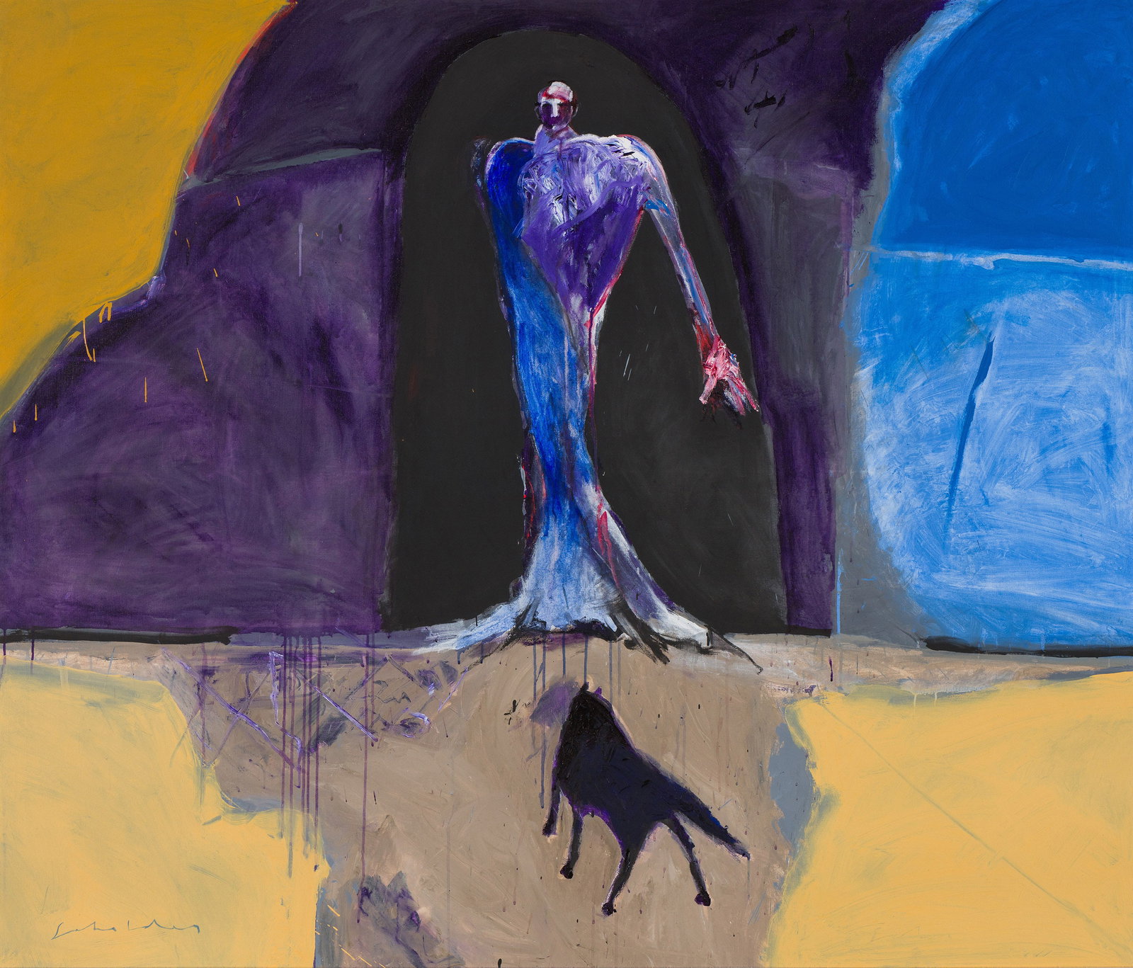 Fritz Scholder Shaman with Animal #4, 1984: Fritz Scholder (Native American, 1937-2005) Shaman with Animal #4, 1984 Acrylic on canvas 68 x 80 (in) 71.5 x 83.5 x 2 (in) Framed Signed Scholder, lower left Titled and dated, verso. Provenance: Priv