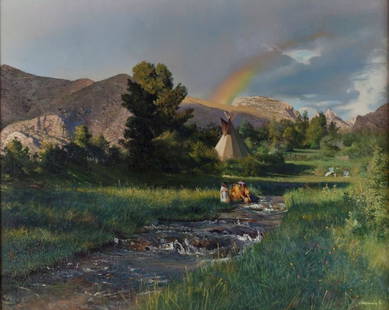 Don Crowley, "Rainbow's End": Artist: Don Crowley American b. 1926 Title: Rainbow's End Date: n.d. Media: Oil on canvas Size: 24 x 30 Signed © Don Crowley CA, lower right