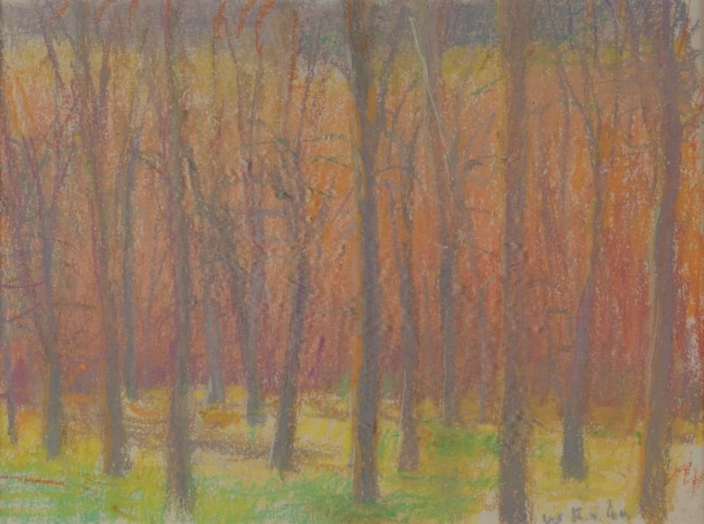 Wolf Kahn, "Orange, Green, Yellow and Gray": Artist: Wolf Kahn American / German b. 1927 Title: Orange, Green, Yellow and Gray Date: 1988 Media: Pastel on paper Size: 9 x 12 Signed W Kahn, lower right Note: Wolf Kahn I