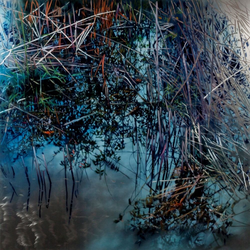 David Kessler, "Silvered Reeds II": Artist: David Kessler American b. 1950 Title: Silvered Reeds II Date: 2006 Media: Acrylic on aluminum Size: 60 x 60 Signed D Kessler, verso