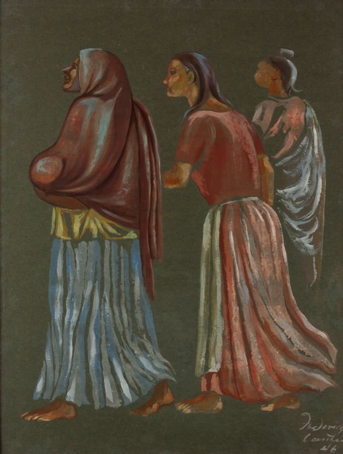 Federico Cantú, "Tres Mujeres": Artist: Federico Cantú Mexican 1907-1989 Title: Tres Mujeres Date: 1946 Media: Gouache on paper Size: 24 x 20 Signed Federico Cantú 46, lower right