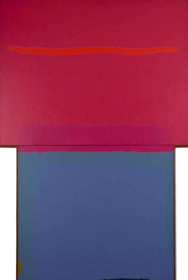 Dorothy Fratt, "Edge of Day": Artist: Dorothy Fratt American b. 1923 Title: Edge of Day Date: 1983 Media: Acrylic on canvas Size: 76 x 52 Signed Fratt, lower right