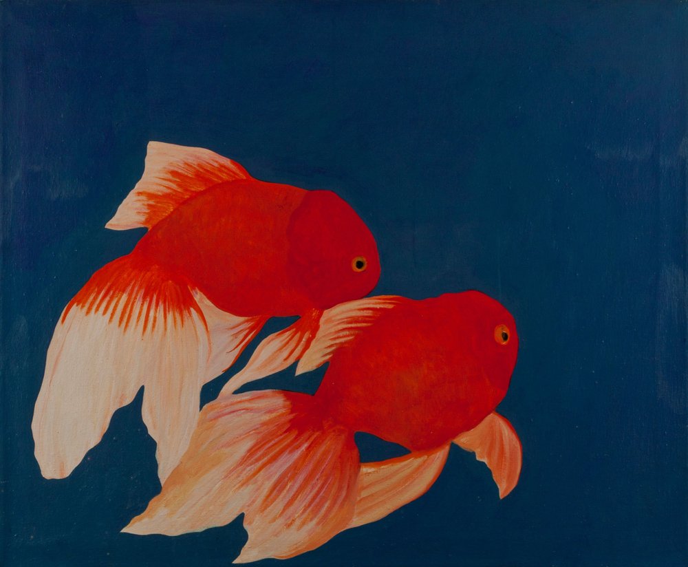 Hunt Slonem, "Oranda II": Artist: Hunt Slonem American b. 1951 Title: Oranda II Date: 1977 Media: Oil on canvas Size: 28.25 x 34 Signed Hunt Slonem, verso