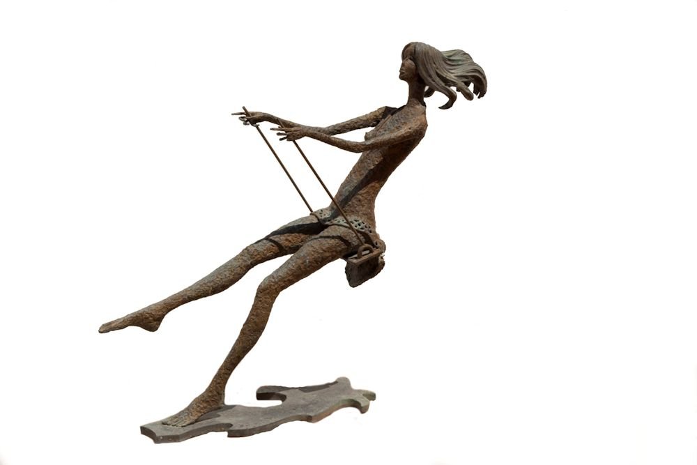 Bud Hambleton, "Girl on a Swing": Artist: Bud Hambleton American 1919-2002 Title: Girl on a Swing Date: 1981 Media: Bronze Edition: ed. 5 of 8 Size: 36 x 42 x 9.5 Signed © Hambleton 81, top of base