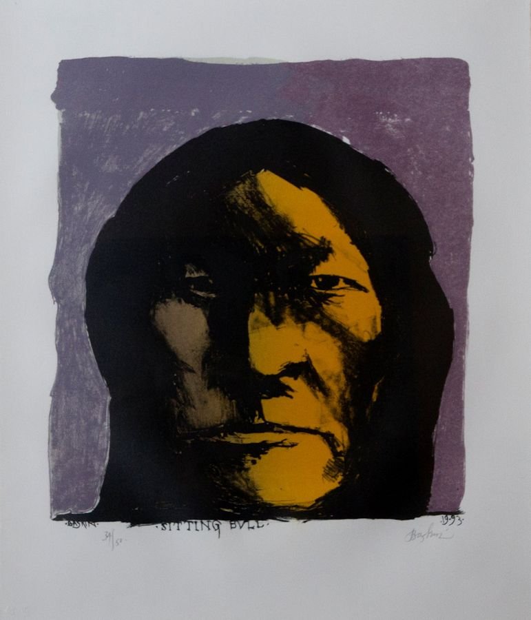 Leonard Baskin, Sitting Bull: Leonard Baskin (American, 1922-2000) Sitting Bull Lithograph ed. 34 of 50 23.5 in x 20 in Signed Baskin in pencil, lower right