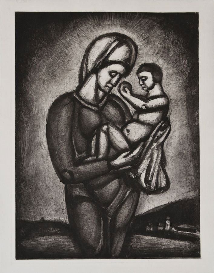 Georges Rouault, En ces temps noirs de jactance et: Georges Rouault (French, 1871-1958) En ces temps noirs de jactance et d'incroyance, Notre Dame de la Fin des Terres Vigilante aquatint, drypoint, burnisher, roulette, scraper ed. of 450 25.5 in x 20 i