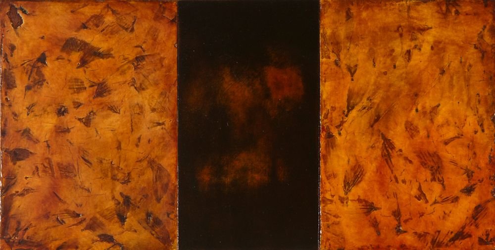 Mayme Kratz, Smolder: Mayme Kratz (American, b. 1958) Smolder Mixed Media on board 7 in x 13.75 in Signed Kratz 96, verso