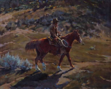 Rygh Westby 'Cowboy': Rygh Westby (American, b. 1949) 'Cowboy' 1977 Oil on canvas , 16 x 19.5 (in). Signed and dated Rygh Westby '77, lower right.