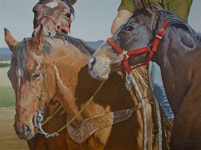 John Farnsworth 'Auction Horses': John Farnsworth (American, b. 1941) 'Auction Horses' 1979 Oil on canvas , 36 x 48 (in). Signed and dated John Farnsworth Â© 1979 - Arizona, lower right.