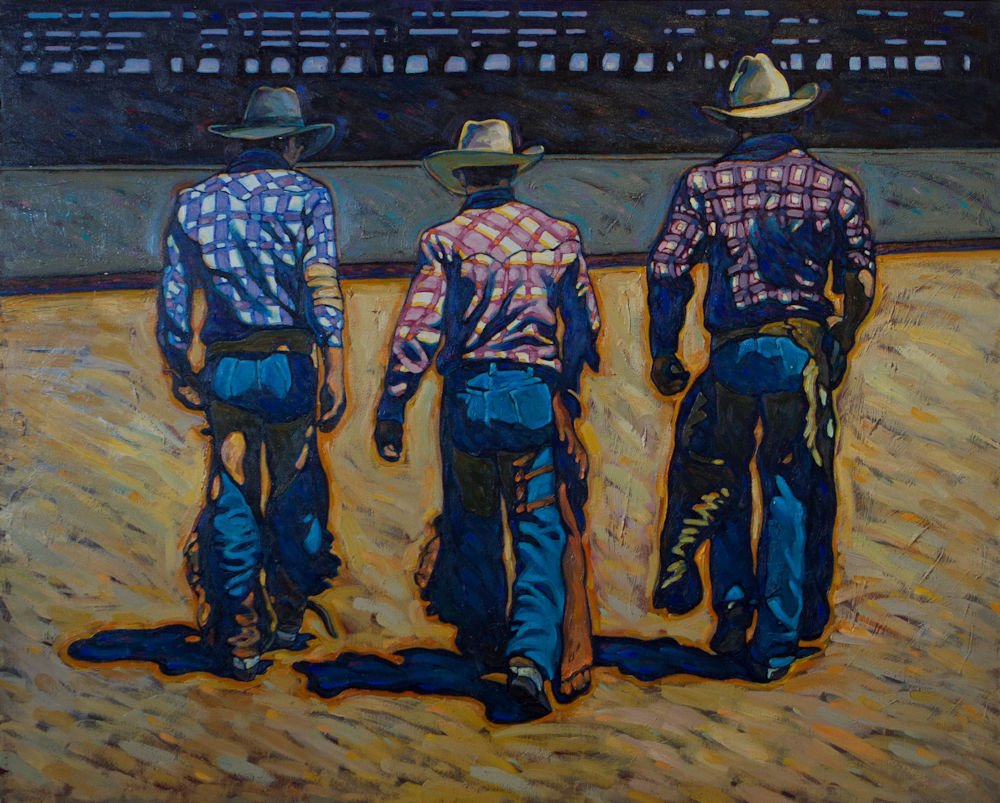 Howard Post 'Empty Grandstands': Howard Post (American, b. 1948) 'Empty Grandstands' Oil on canvas , 42 x 52 (in). Signed H E Post Â©, lower right.