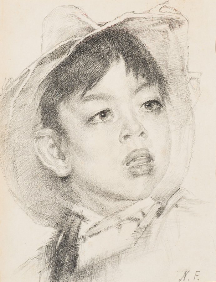 Nikolai Fechin (Russian, 1881-1955) 'Boy in a Straw: Nikolai Fechin (Russian, 1881-1955) 'Boy in a Straw Hat' Pencil on paper ; 10.5 x 8.25 (in) Signed N. F., lower right
