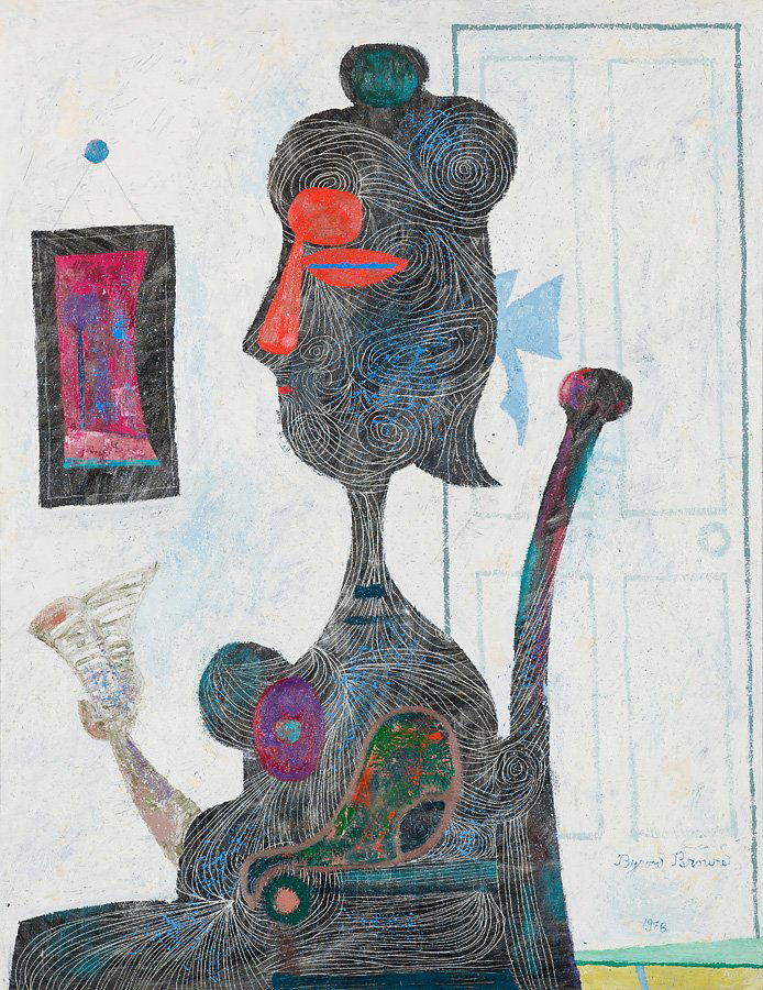 Byron Browne (American, 1907-1961) 'Woman Reading': Byron Browne (American, 1907-1961) 'Woman Reading' 1948 Oil on canvas ; 38 x 30 (in) Signed and dated Byron Brown 1948, lower right and verso Provenance: Private collection in Phoenix, Arizona Acquire