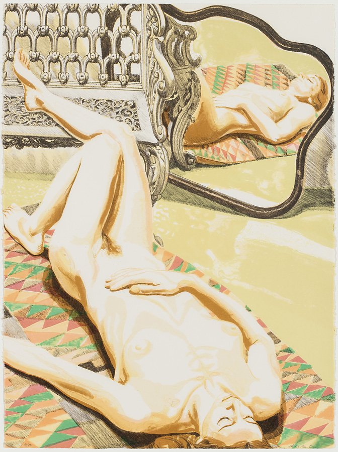 Philip Pearlstein (American, b. 1924) 'Nude with Iron: Philip Pearlstein (American, b. 1924) 'Nude with Iron Bench and Mirror' 1977/1978 Lithograph ed. 16 of 50; 30 x 22.5 (in) Signed in pencil Philip Pearlstein, lower right Kew Gallery New York tag, vers