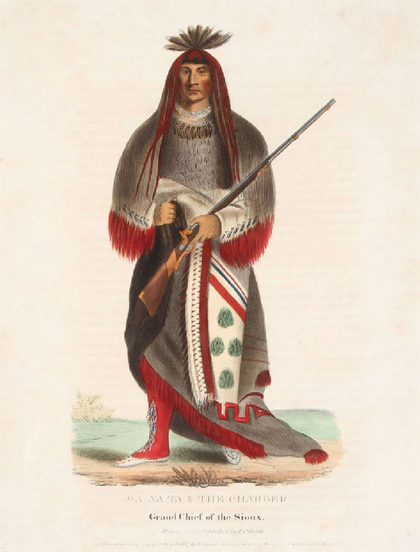 MCKENNY & HALL'S HISTORY INDIAN TRIBES N. AMERICA: NINE SELECTED PLATES FROM MCKENNY & HALL’S "THE HISTORY OF THE INDIAN TRIBES OF NORTH AMERICA", CIRCA 1836-1844. Comprising 9 lithographs with hand coloring and gum arabic on woven paper, each with 