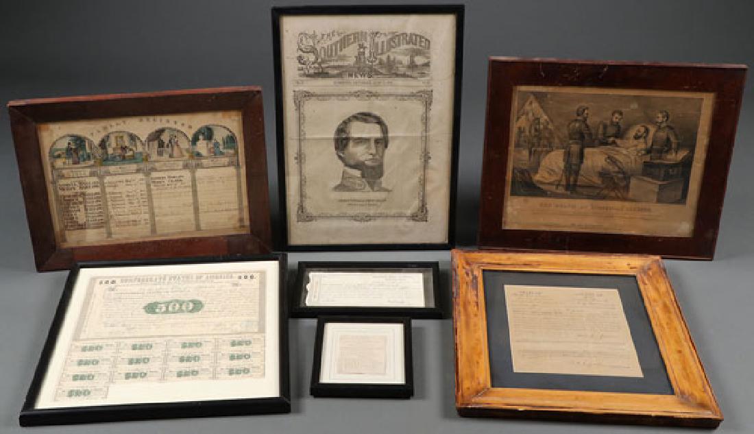 A GROUP OF CIVIL WAR SOUTHERN/CONFEDERATE RELATED: A GROUP OF CIVIL WAR SOUTHERN/CONFEDERATE RELATED MATERIAL. Comprising a family register from the Samuel Harlow family, Richmond, Virginia, earliest recorded birth 1794, in original frame. A cover fro