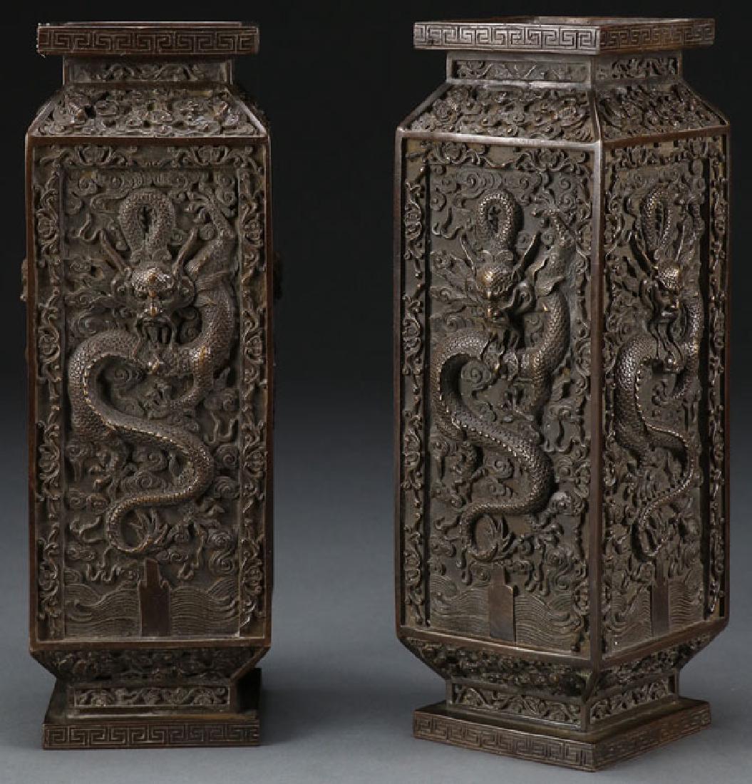 A PAIR OF CHINESE "DRAGONS" BRONZE VASES (1 of 5)