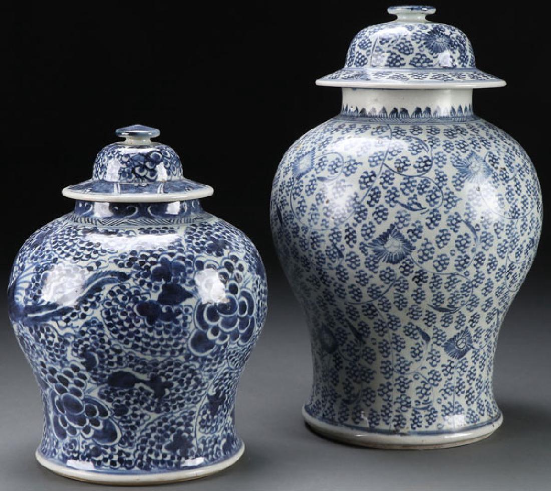 A PAIR OF CHINESE BLUE AND WHITE COVERED JARS (1 of 2)