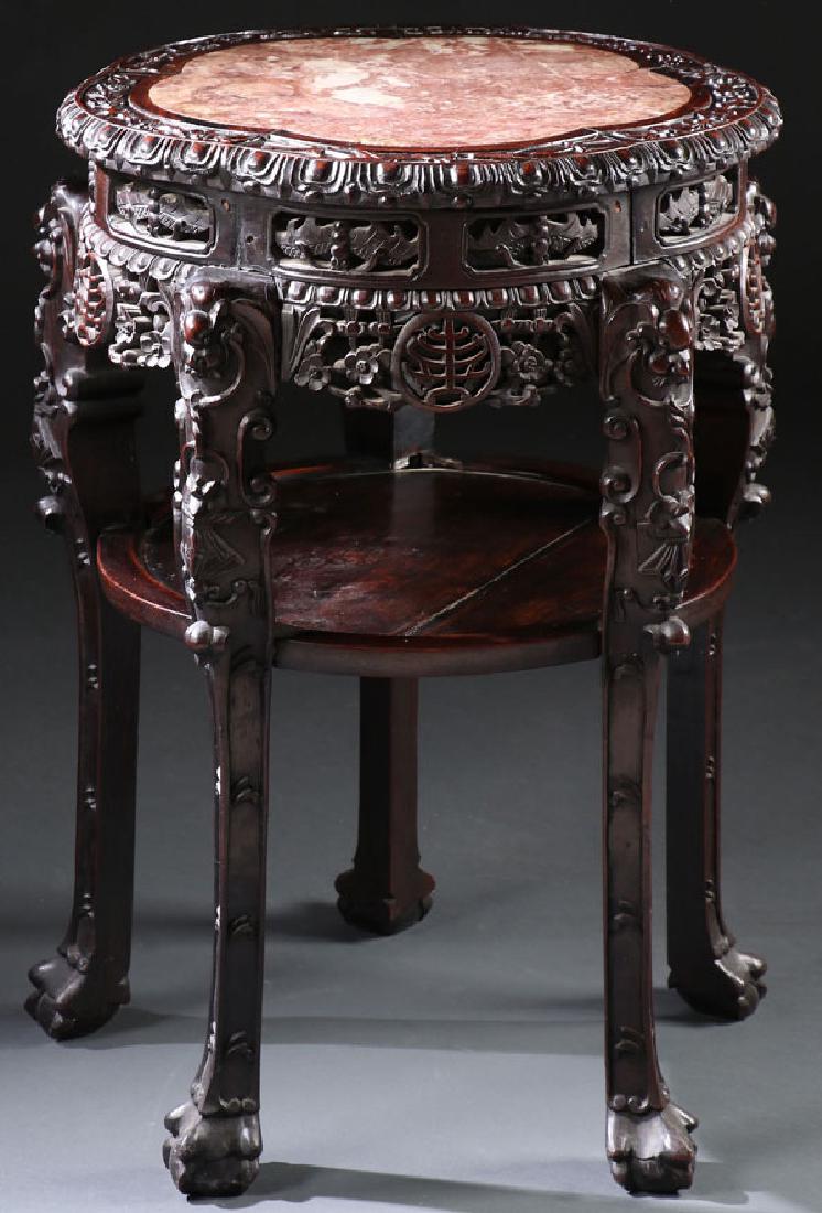 CHINESE EXPORT CARVED WOOD AND MARBLE TABLE (1 of 1)