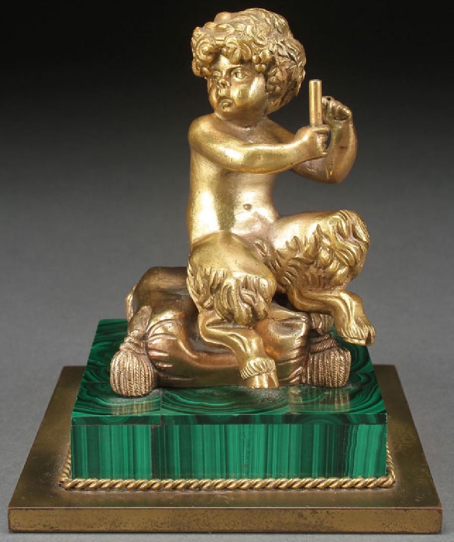 A GILT BRONZE AND MALACHITE DESK ORNAMENT, FRENCH (1 of 6)