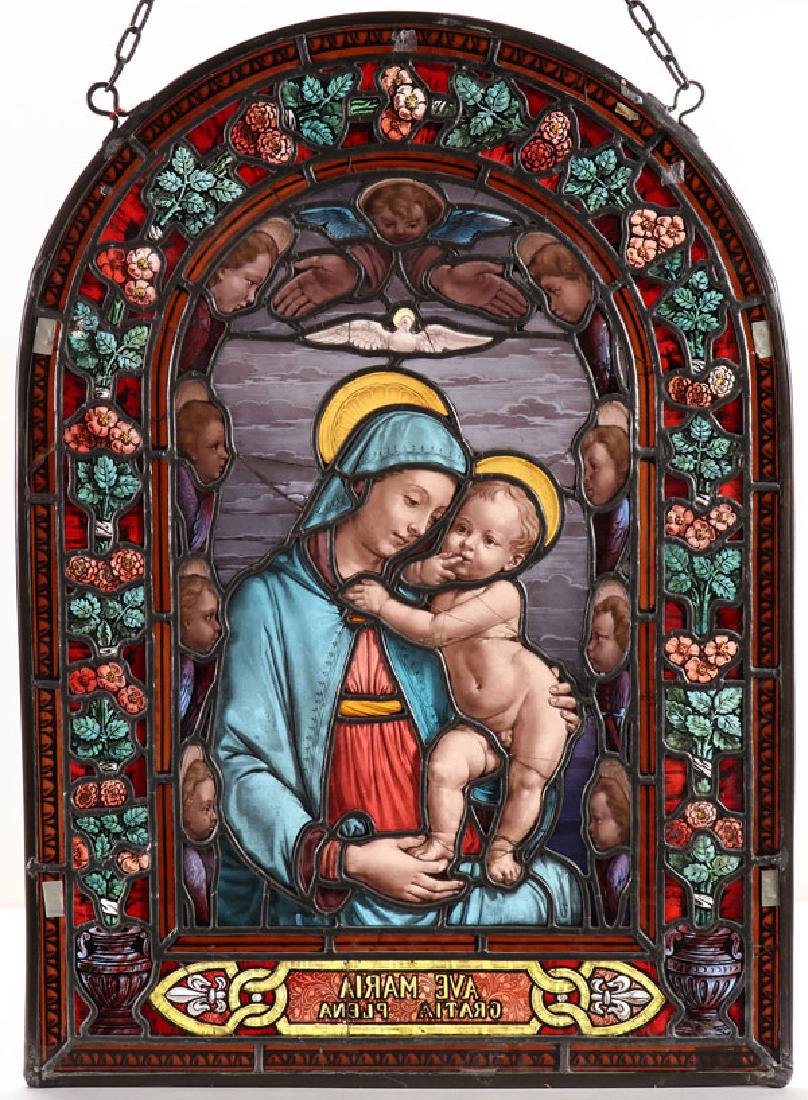 A GERMAN LEADED AND STAINED GLASS PANEL (1 of 1)