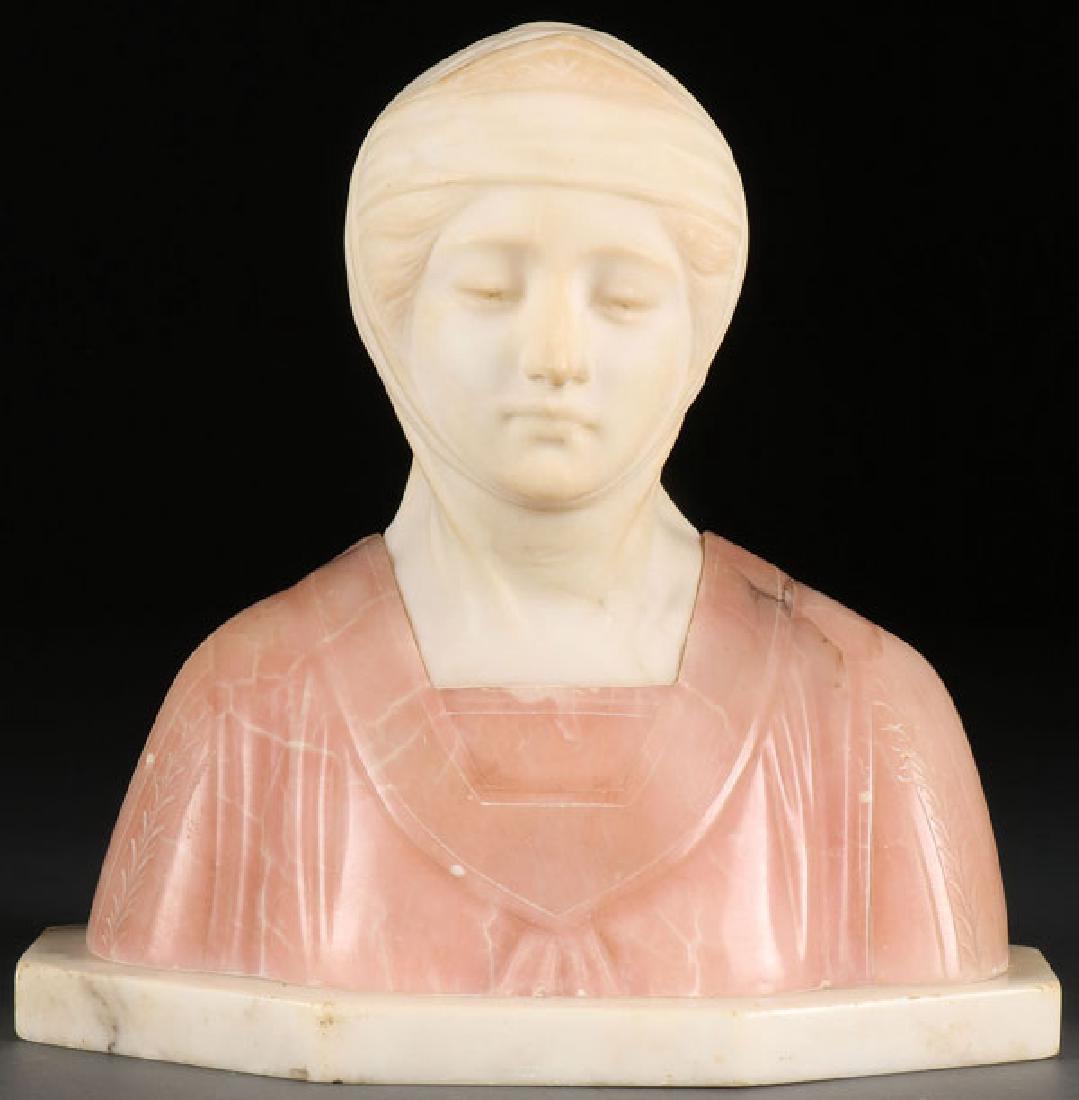 A CARVED VARICOLORED ALABASTER BUST OF BEATRICE (1 of 1)