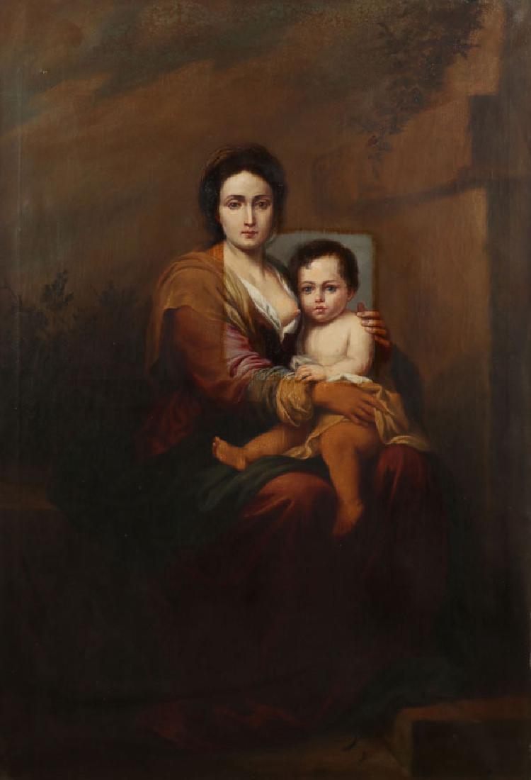 LARGE MADONNA & CHILD OIL PAINTING AFTER MURILLO,19TH C (1 of 2)
