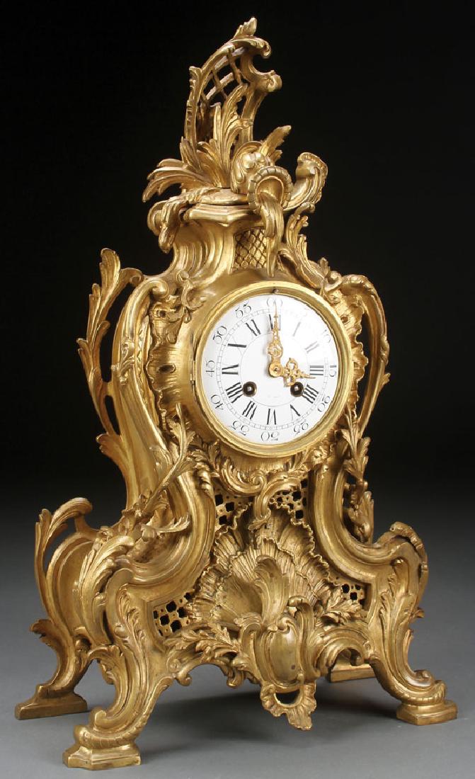 A FRENCH ROCOCO BRONZE MANTLE CLOCK, 19TH CENTURY (1 of 5)