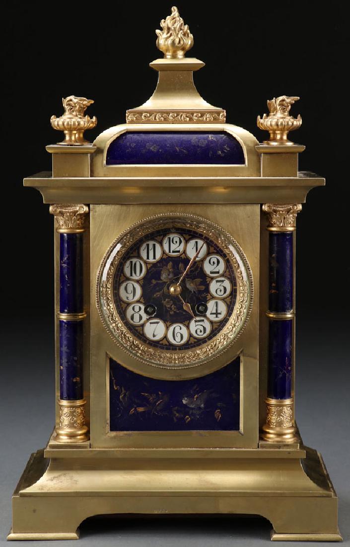 A FRENCH GILT BRONZE AND PORCELAIN MANTLE CLOCK (1 of 1)