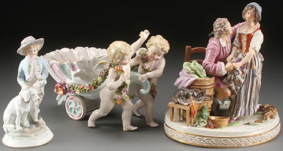 THREE PORCELAIN AND BISQUE FIGURAL GROUPS, 20TH C (1 of 1)